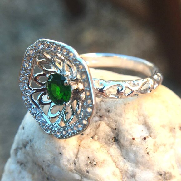Chrome Diopside Nest Ring .925 Sterling Silver Natural Gemstones Concave - Picture 8 of 16